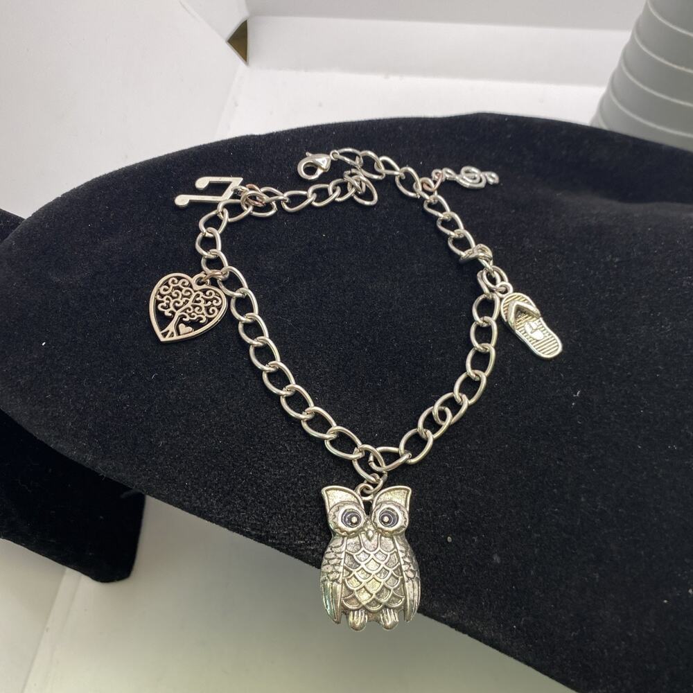 Womens Silver Custom Charm Bracelet Music Beach Lover